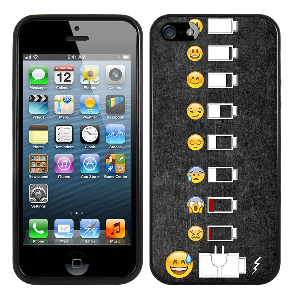 Battery Life Evolution Funny Emoji Meme Smiley Art Black iPhone 5 5S Case - Click Image to Close